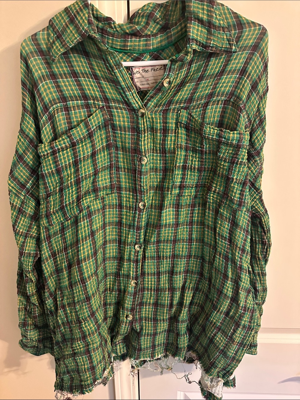 We The Free Green Plaid Lightweight Button-Down Shirt